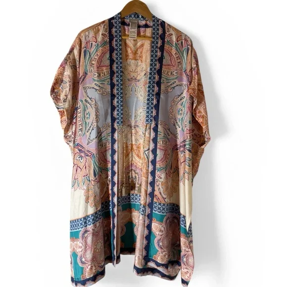 Chico's Medallion Print 100% Silk Ruana Wrap S/M - Picture 1 of 11